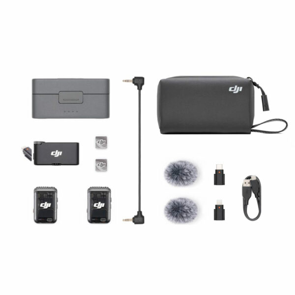 DJI Mic 2 (2 TX + 1 RX + estuche de carga), micrófono inalámbrico todo en uno, cancelación inteligente de ruido, grabación interna flotante de 32 bits