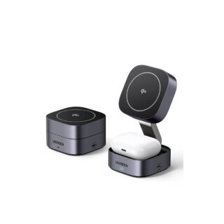 UGREEN MagFlow Qi2 Magsafe 15W Cargador inalámbrico rápido 2 en 1 compatible con iPhone 17/17 Air/17 Pro/17 Pro Max