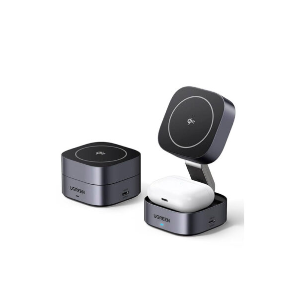 UGREEN MagFlow Qi2 Magsafe 15W Cargador inalámbrico rápido 2 en 1 compatible con iPhone 17/17 Air/17 Pro/17 Pro Max