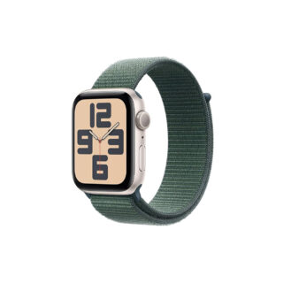 Apple Watch SE 2nd Gen 44mm, GPS Starlight Aluminum Case with Lake Green Sport Loop One Size.