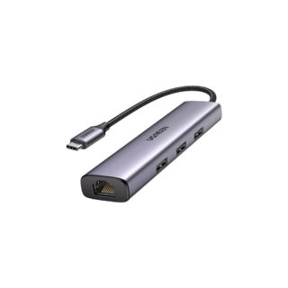 Ugreen Adaptador MUltifuncional USB-C a 3 USB 3.0, RJ45 Gigabit, USB-C (60600)